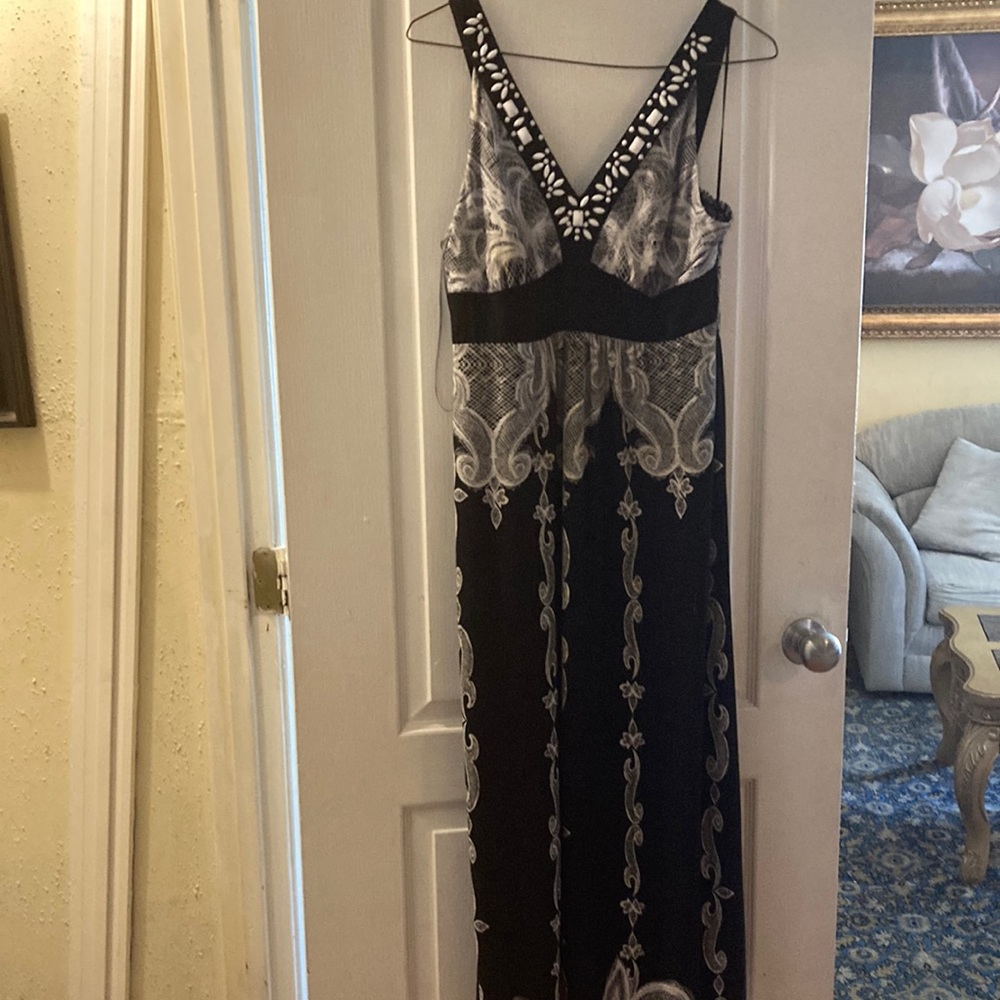 Style & Co. Maxi Long Sundress size XL Multicolored black & white elastic back